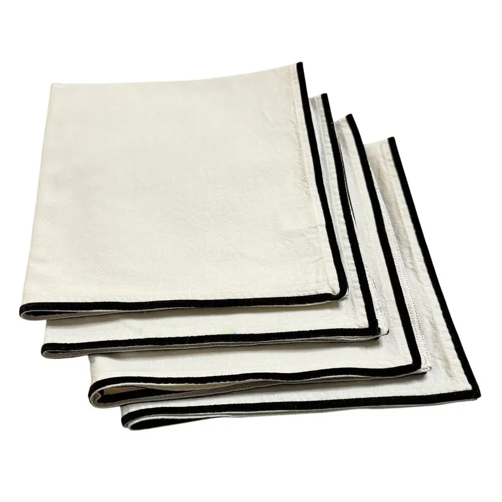Threshold 100% Cotton Cloth Napkins White Black Trim Set of 4 Minimalist 19